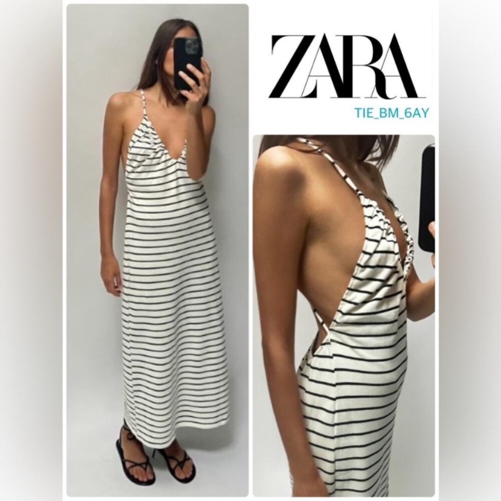 Zara Striped Cotton Knit Open Back Strappy Midi Mango Madewell Bloggers S/4/6